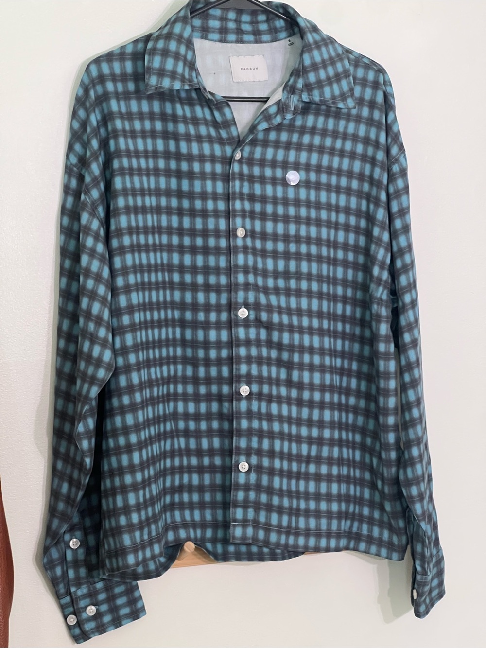 PacSun NWT menβs small Blue Teal Plaid Button-Down casual Shirt dress up or down